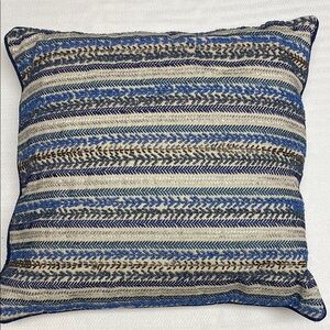 Blue and Cream Striped Accent Pillow